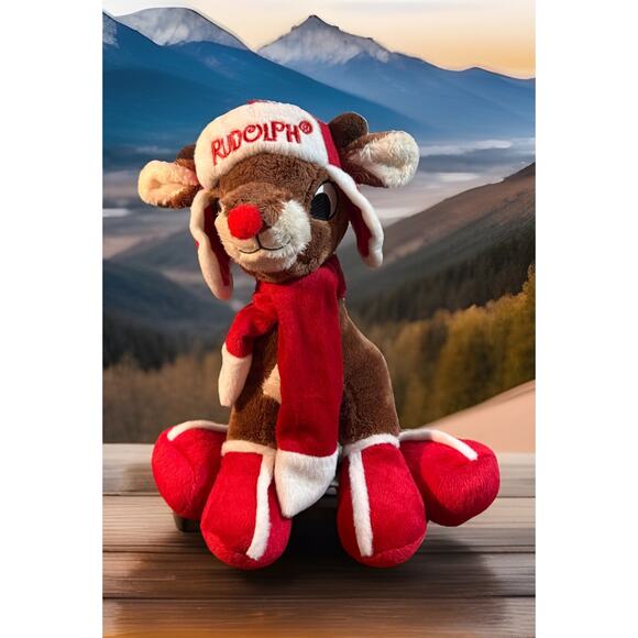 Christmas Rudolph the Red Nosed Reindeer Stuffed Animal Red Boots Hat Scarf - Picture 1 of 13